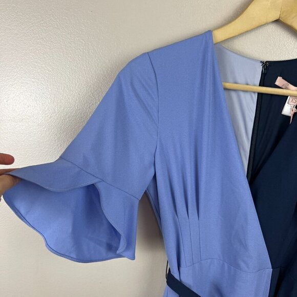 Hutch Colorblock Wrap Midi Dress Size XS Blue Wedding Guest Church Work Event - Picture 7 of 12